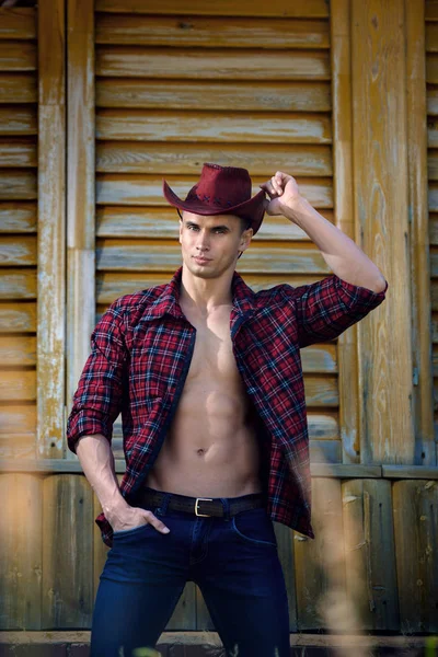 Sexy courageous handsome young cowboy — Stock Photo, Image