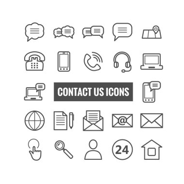 Anahat topluluğu iletişim simgeler. Baskı, mobil apps ince simgeleri için web tasarım