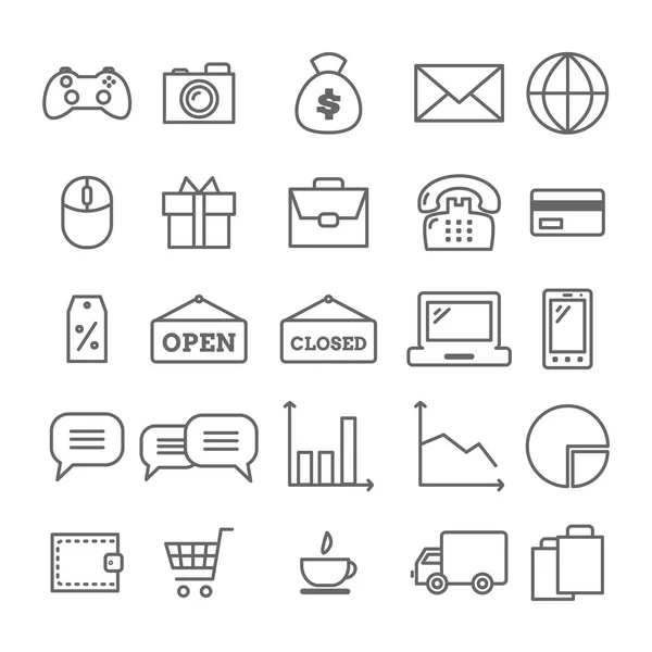 Coleção de ícones web lineares: negócios, mídia, comércio on-line — Vetor de Stock
