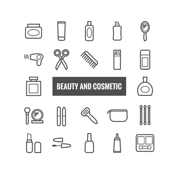 Set of outline beauty and cosmetic icons. Linear icons  for web, print, mobile apps design — Stock Vector
