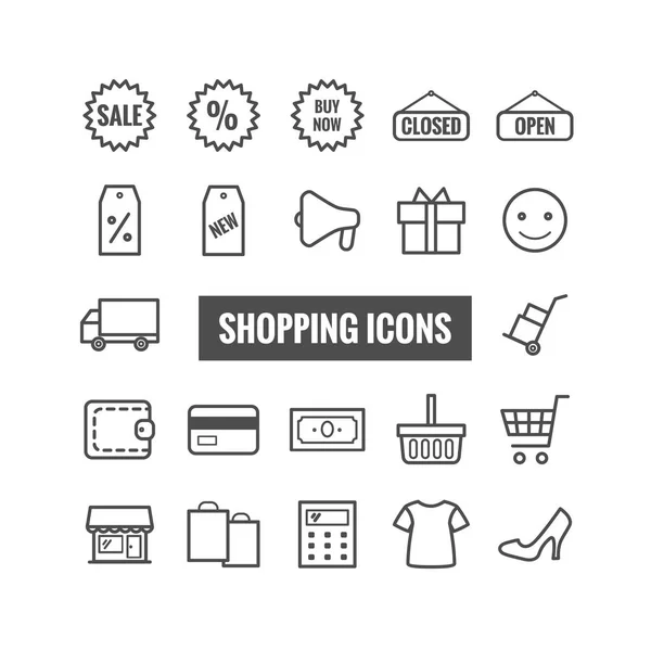 Sammlung umrissener Shopping-Ikonen. dünne Icons für Web, Print, mobiles App-Design — Stockvektor