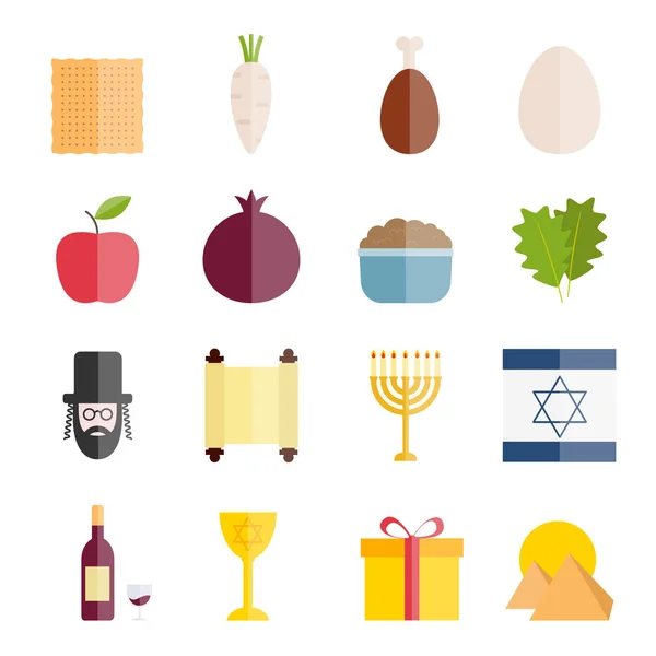 Colección de iconos planos de la Pascua judía — Archivo Imágenes Vectoriales