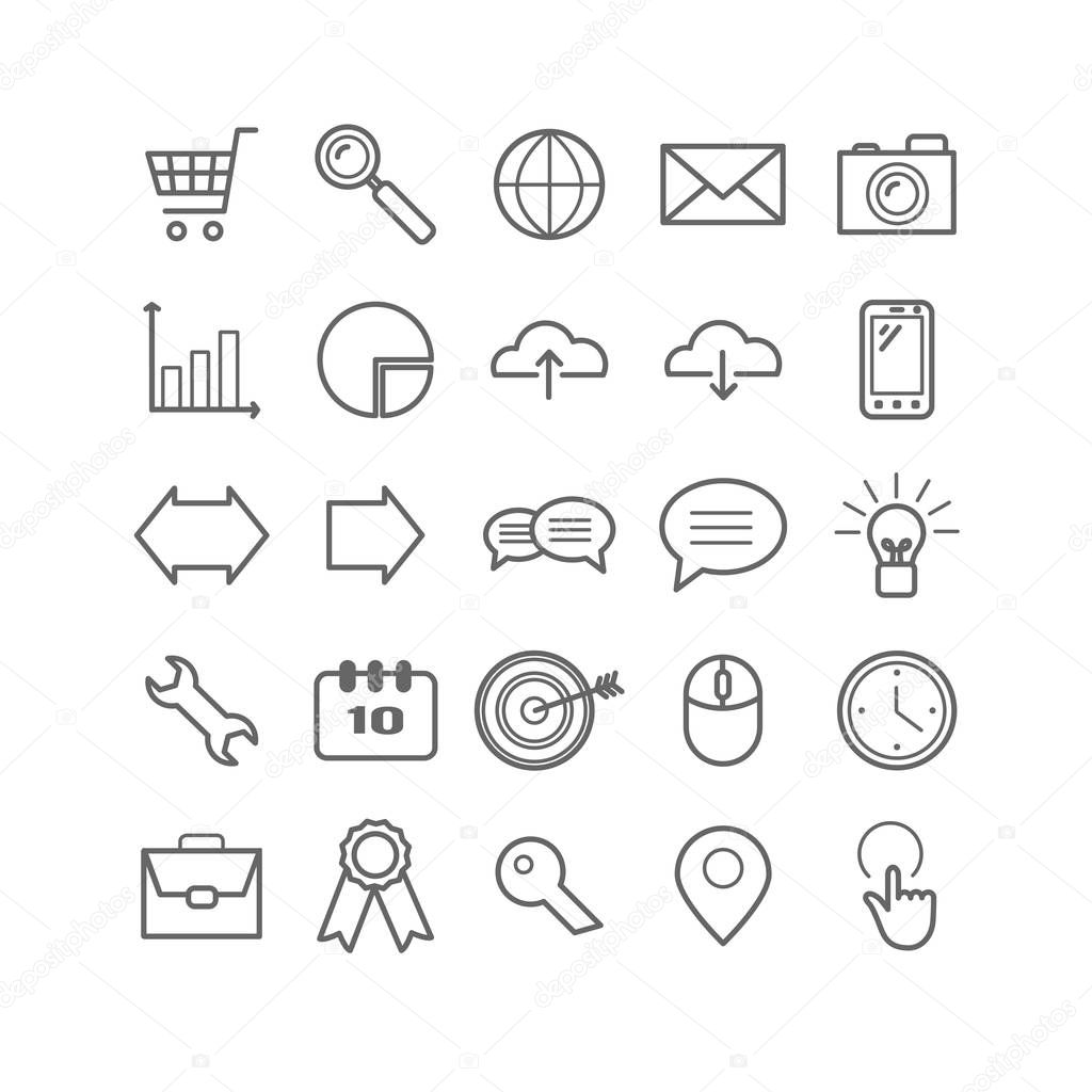 Set of outline Search Engine Optimization icons. Linear SEO icons  for web, print, mobile apps design