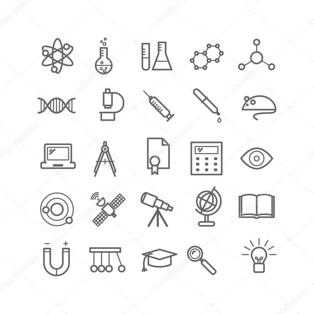 Collection of outline science icons. Thin icons  for web, print, mobile apps design