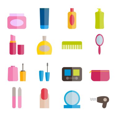 Renkli düz güzellik ve kozmetik simgeler kümesi
