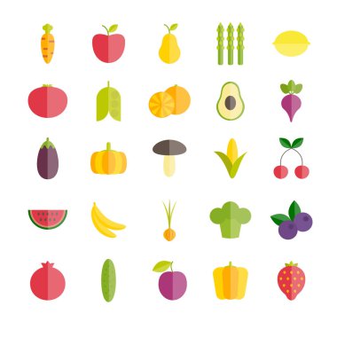 Meyve ve sebze düz simgeler kümesi