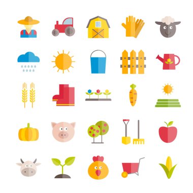 Vektör düz tarım ve tarım simgeler kümesi