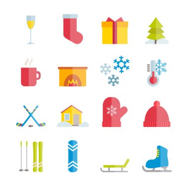 Vektör düz kış simgeler kümesi