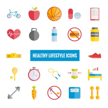 Spor ve sağlıklı yaşam tarzı düz simgeler