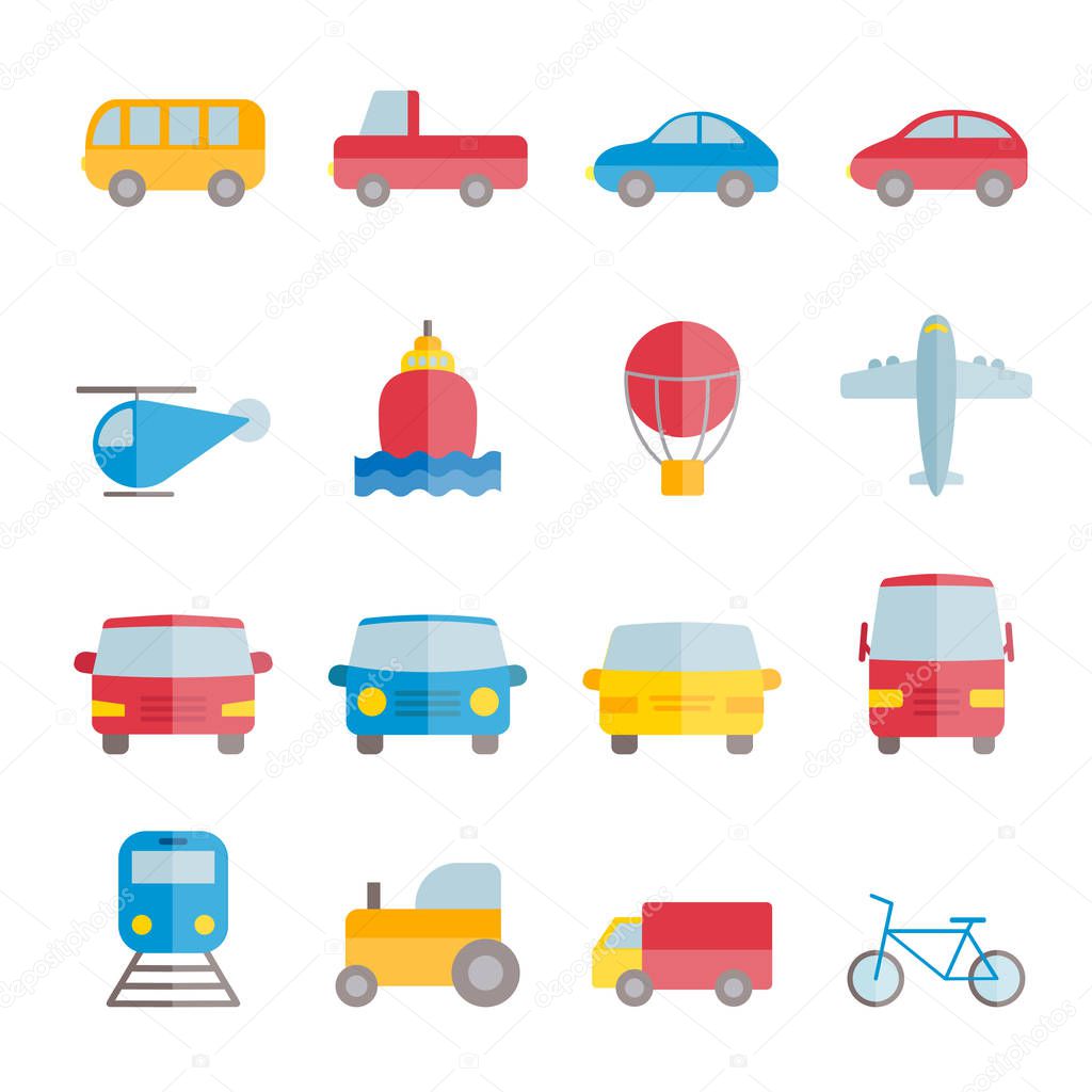 Collection of vector colorful flat transportation icons