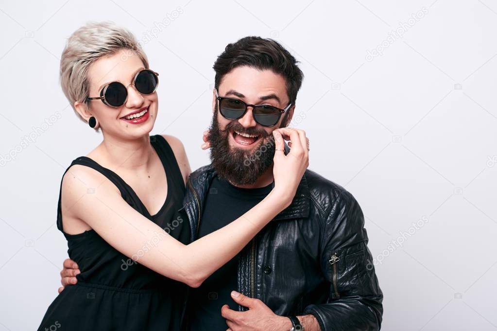 happy hipster couple in love having fun