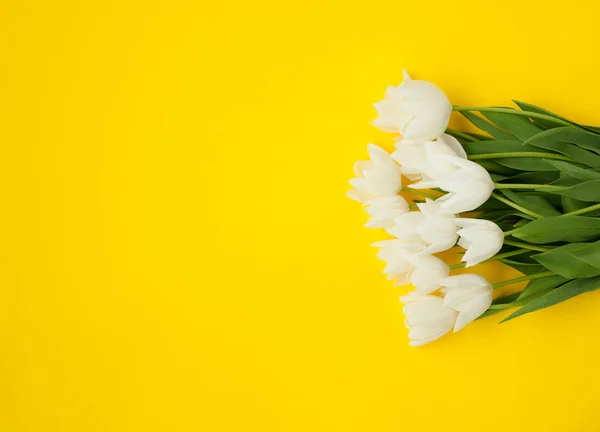 Ramo de tulipanes blancos sobre amarillo — Foto de Stock