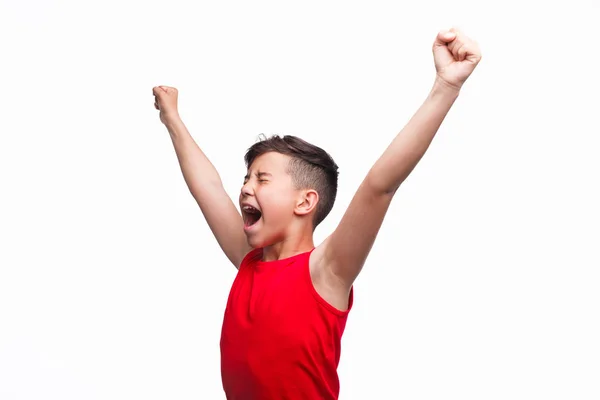 Screaming boy with hands up — Stock Photo, Image