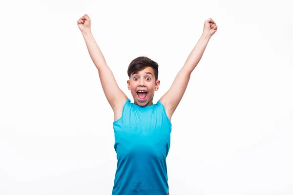 Screaming teen with hands up — Stock Photo, Image