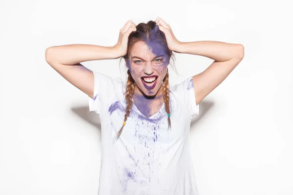 Jovem expressivo feminino com rosto pintado — Fotografia de Stock