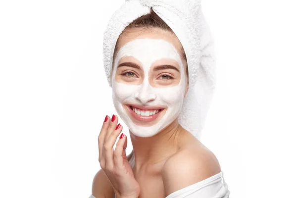 Woman using white clay mask — Stock Photo, Image