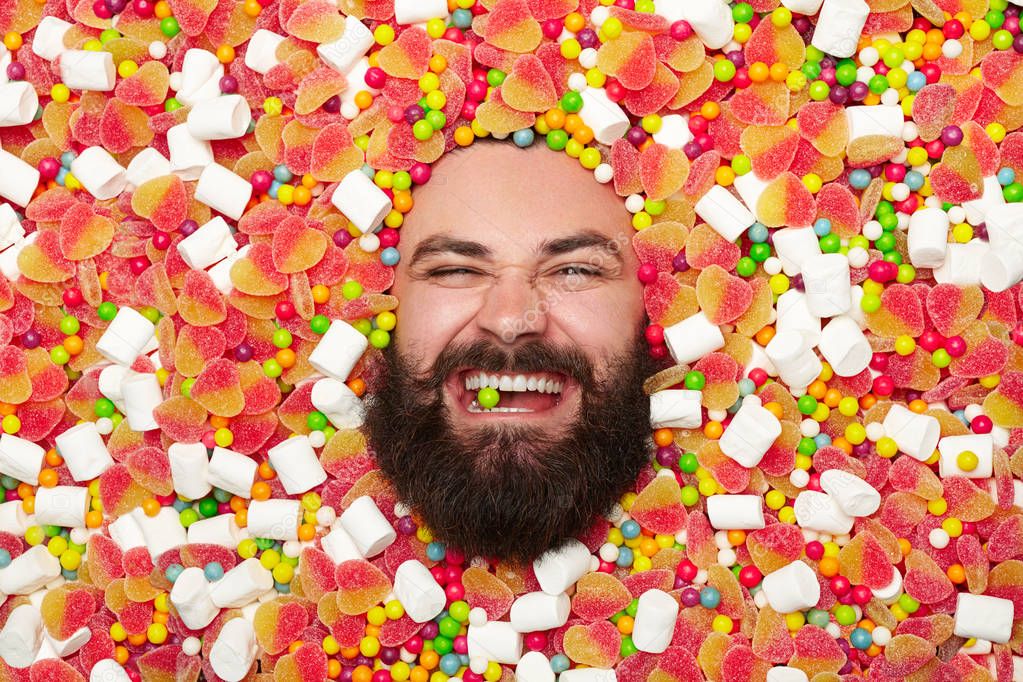 man with candies and marshmallows 