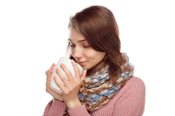 Sick woman having hot drink — Stock Photo, Image