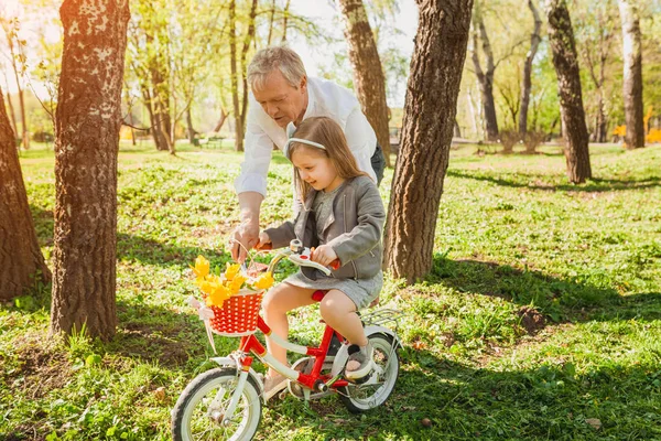 Dziadek z Dziewczyna jazda rowerem — Zdjęcie stockowe
