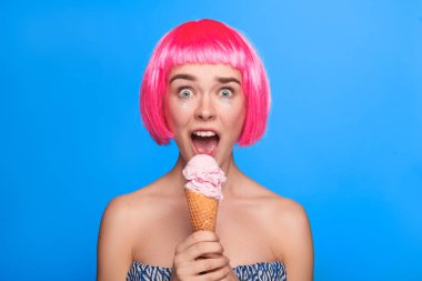 Excited vogue model with ice creak clipart