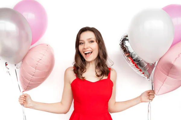 Emocionado chica con globos —  Fotos de Stock