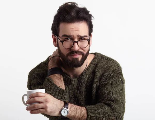 Hombre guapo con taza de café — Foto de Stock