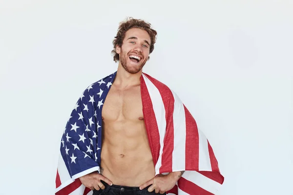 Man bedekt met Usa vlag — Stockfoto