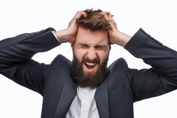 Frustrado barbudo gritando de raiva — Fotografia de Stock