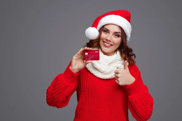 Blij klant goedkeuring bankdienst op kerstdag — Stockfoto