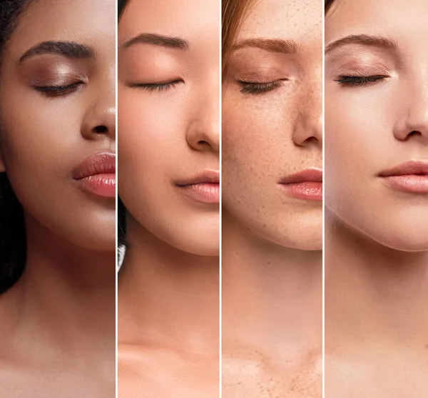Обрізати багатонаціональних жінок з ідеально чистою шкірою — стокове фото