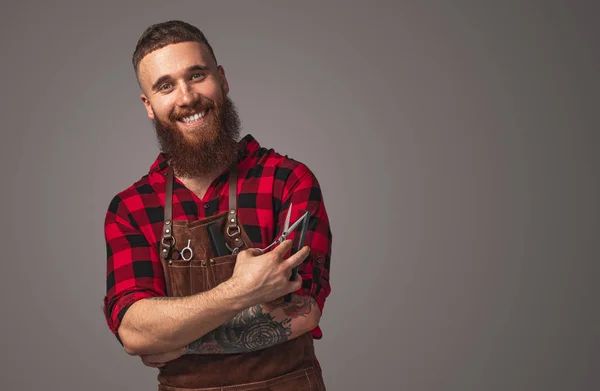 Cheerful barber with sharp scissors — 스톡 사진