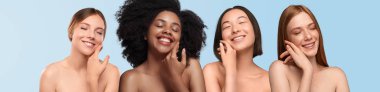 Multiethnic young ladies enjoying clean skin