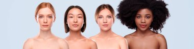 Multiracial women with clean skin looking at camera