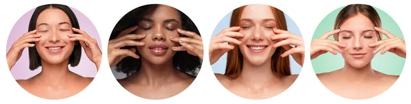 Mooie multi-etnische vrouwen met een schone huid in cirkels — Stockfoto