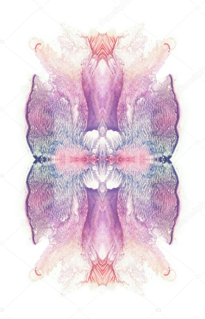 Cards of rorschach inkblot test. Flower. Blue, violet, purple, pink and red paint blotch. Abstract watercolor painting.