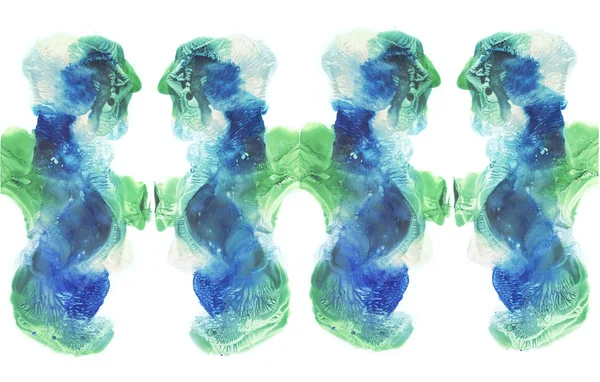 鏡の中の反射 水彩抽象的な背景 カラフルな画像 青と緑の塗料 — ストック写真