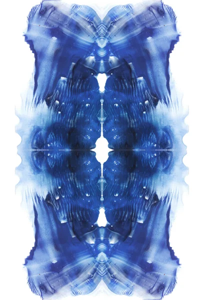 Tarjeta de prueba de manchas de tinta rorschach. Fondo simétrico de abstracción. Imagen azul acuarela . — Foto de Stock