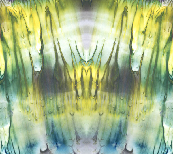 Яркий симметричный фон. Blue, gray, white and yellow pigments. Абстрактная акварель
.