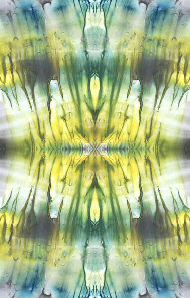 Яркий симметричный фон. Синий, белый и желтый пигменты. Абстрактная акварель. Бесшовный рисунок
.