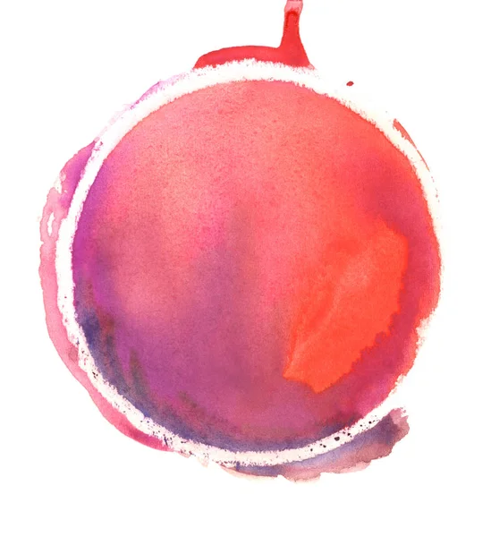 Esfera de acuarela colorida. Pintura abstracta. Pigmentos rojos, magenta y violeta. Fondo de textura manchada abstracta multicolor en blanco. Dibujo en círculo a mano alzada con espacio para su imagen o texto . —  Fotos de Stock