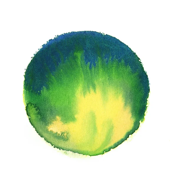 Kleurrijke Aquarel Bol Abstract Schilderen Blauwe Groene Gele Verf Blanco — Stockfoto