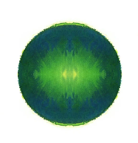 Königsblauer Aquarellkreis Farbenfrohe Handgefertigte Gestaltungselemente Symmetrische Grüne Und Blaue Nasse — Stockfoto