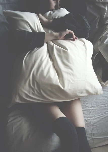 Girl Sleeping White Bed — Stock Photo, Image