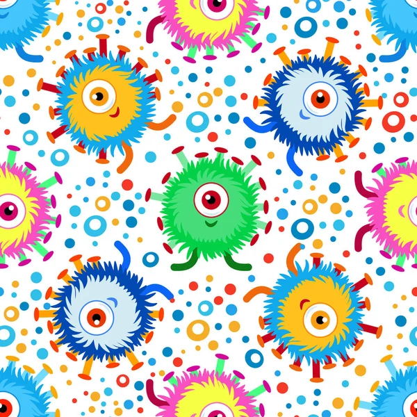 Funny cartoon monster with colorful dots seamless pattern. — Free Stock Photo