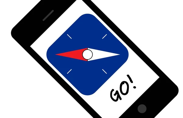 Мобильное приложение с иглой компаса и словом Go. Диагональная ориентация — стоковый вектор