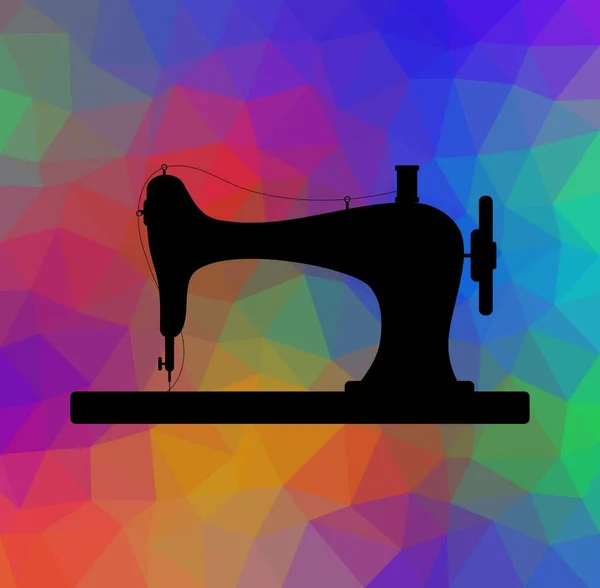 Máquina de coser antigua sobre fondo triangular con efecto de flujo de color — Vector de stock