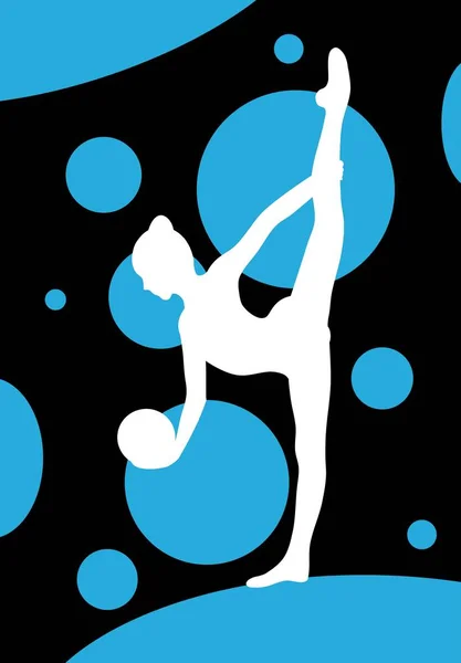 Silhueta de menina fazendo exercícios de ginástica com bola sobre fundo abstrato — Vetor de Stock