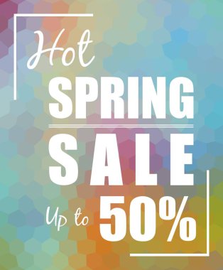 Bahar satış % 50 poligonal mozaik arka plan üzerinde sıcak.