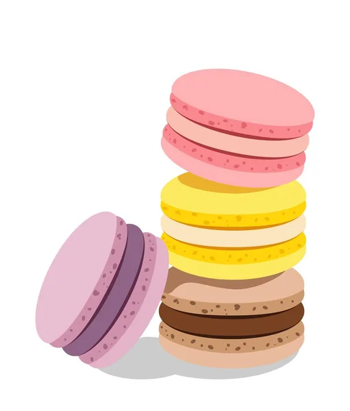 Pilha de diferentes biscoitos franceses macaroons ou macarons — Vetor de Stock