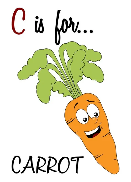 Dibujos animados ilustración de la letra mayúscula C con zanahoria — Vector de stock